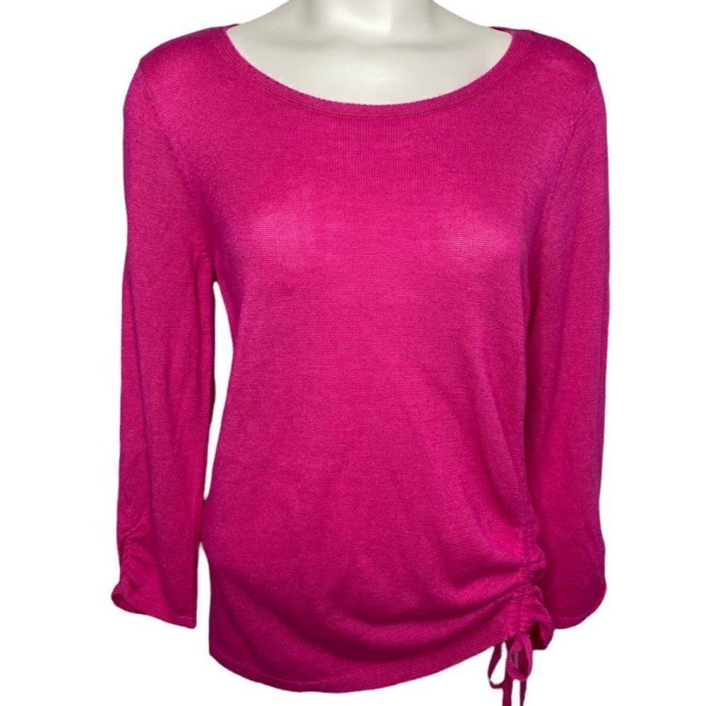 CHICOS Pink Side Ruched Tie 3/4 Sleeve Lightweight Sweater sz 1 or Medium 8